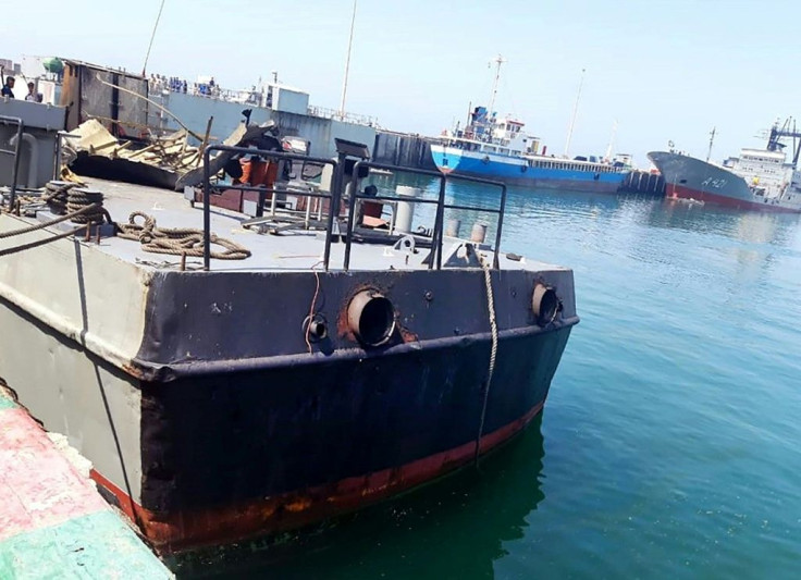 Damaged Iranian warship, the Konarak, hit by a friendly fire missile during naval exercises, docked at Jask port in Hormozgan province of southern Iran