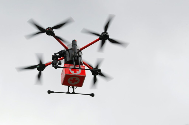 A drone made for medical supply deliveries is put on display at Berlin's Charite university hospital as part of the German government's drone action plan