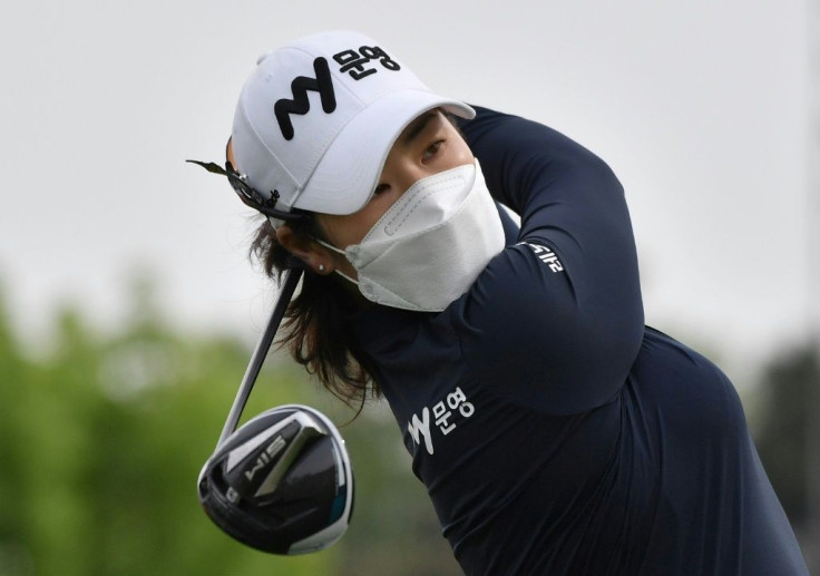 A host of social distancing measures were in place to guard against infection at the KLPGA Championship in Yangju, northeast of Seoul