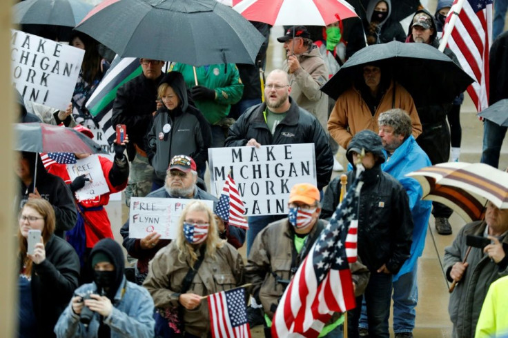 Demonstrators at an anti-lockdown protest in Lansing, Michigan