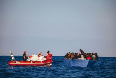 A picture released by German migrant rescue NGO Sea-Eye shows an operation to rescue people in distress off the Libyan coast in April