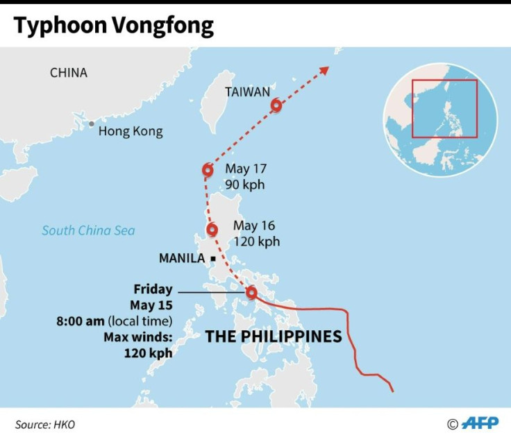 Map showing the path of Typhoon Vongfong, crossing the central Philippines on Friday.