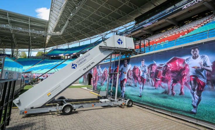 RB Leipzig borrowed an aircraft staircase to help players into the elevated stands