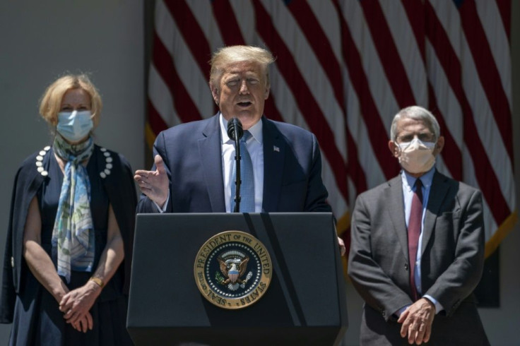 President Donald Trump, seen at a May 15, 2020, White House briefing, generally refuses to wear a mask to protect against the coronavirus, despite the advice of the medical experts around him