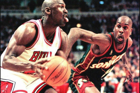 Michael Jordan during a game between Chicago and Seattle in March 1997
