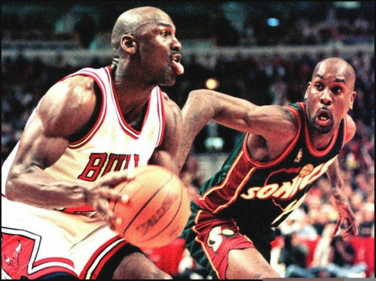 Michael Jordan during a game between Chicago and Seattle in March 1997
