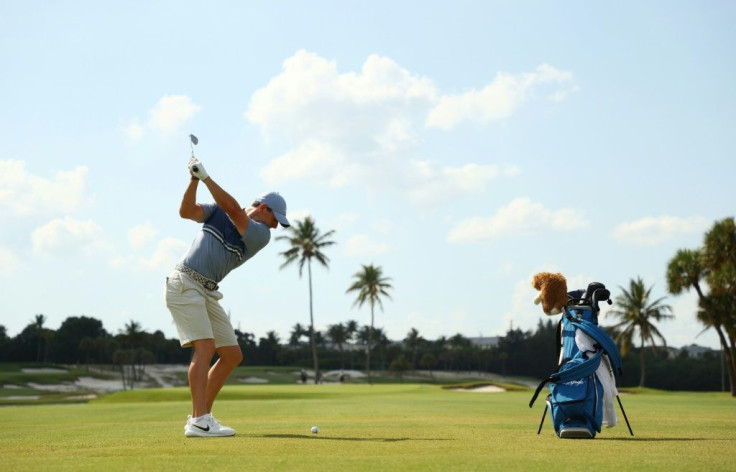 Northern Ireland's Rory McIlroy plays a shot on the tenth hole during a charity golf event in Florida on May 17, 2020