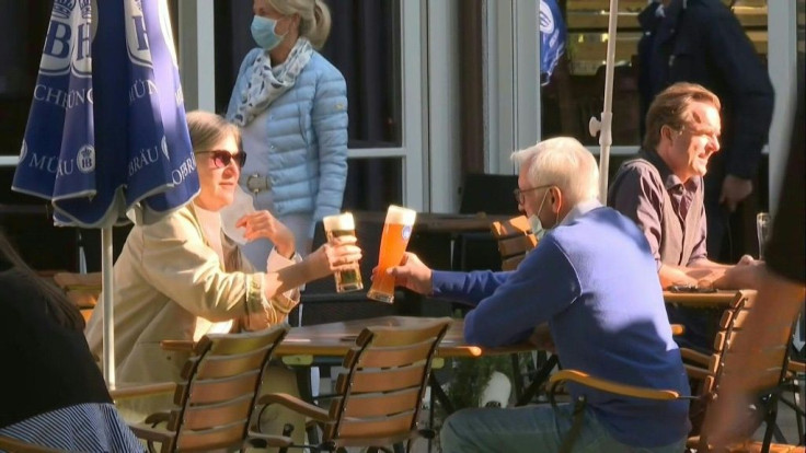 IMAGESBeer gardens in Munich reopen for outdoor dining after closing to help stem the spread of coronavirus.