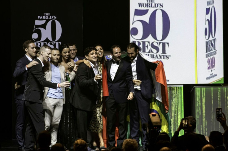 The French-based Argentinian chef Mauro Colagreci (centre) comes out top at the awards ceremony for the world's 50 Best Restaurants ranking in Singapore last year