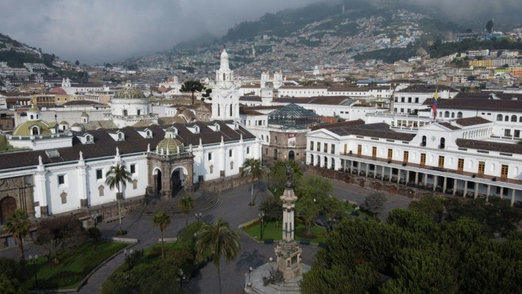 Aerial view of the empty Plaza Grande square in Quito on March 25, 2020