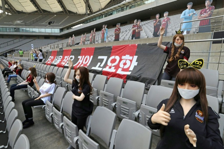 The mannequins appeared at a football match in South Korea on Sunday. Picture supplied by Yonhap news agency via AFP