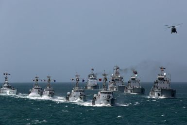 Venezuela said it would deploy naval vessels like these frigates - here on a 2019 exercise - to welcome Iranian tankers bringing much needed gasoline
