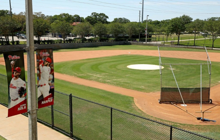 Spectrum Field, the spring training home of the Philadelphia Phillies in Clearwater, Florida, is pictured empty on May 20