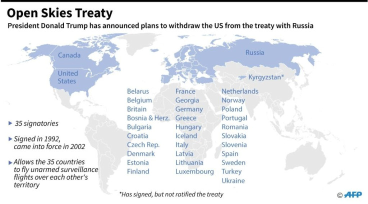 A map showing the 35 signatories to the Open Skies Treaty, which the United States plans to quit