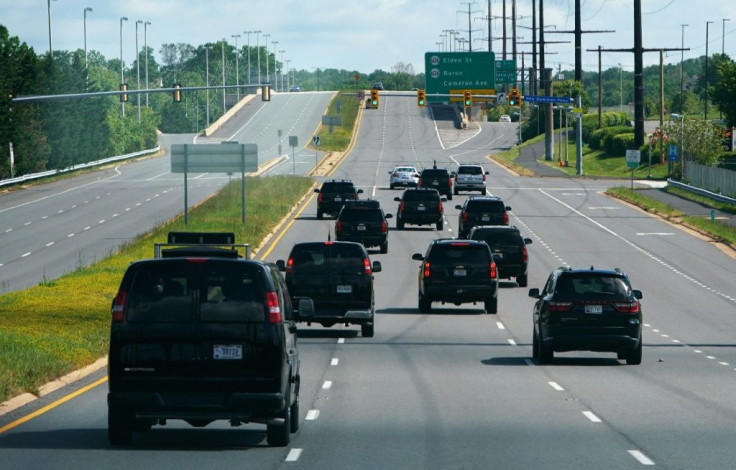 President Donald Trump's motorcade heads to one of his golf properties on May 23, 2020