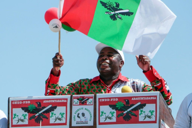 Front runner: Evariste Ndayishimiye of the ruling CNDD-FDD, pictured at the party's final campaign rally on May 16