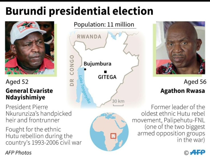 Map of Burundi and facts on two main candidates in the presidential election.
