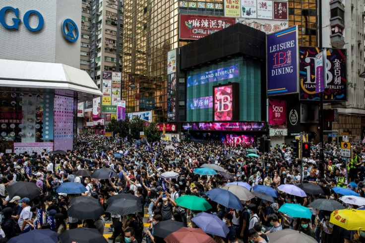 Pro-democracy protesters gather in Causeway Bay district of Hong Kong on May 24