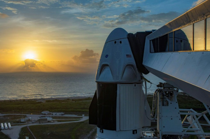 The Crew Dragon capsule is seen atop a Falcon 9 rocket on May 24, 2020