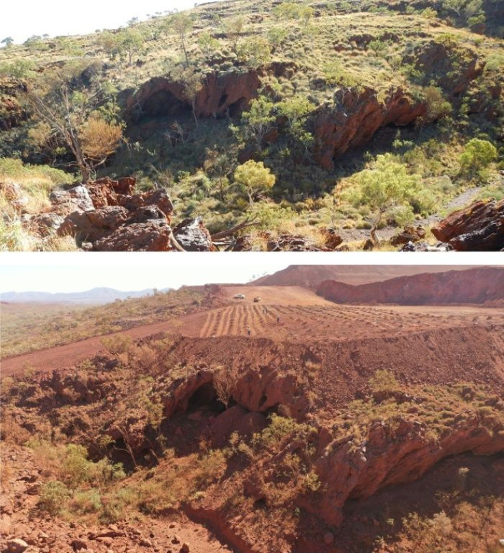 Photos by the PKKP Aboriginal Corporation shows Juukan Gorge in Western Australia taken on June 2, 2013 (top) and May 15, 2020