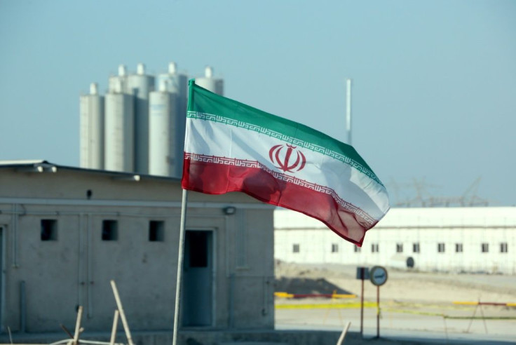 An Iranian flag flies at the Bushehr nuclear power plant in November 2019 -- the US issued a 90-day waiver extension on Bushehr to "ensure safety of operations"