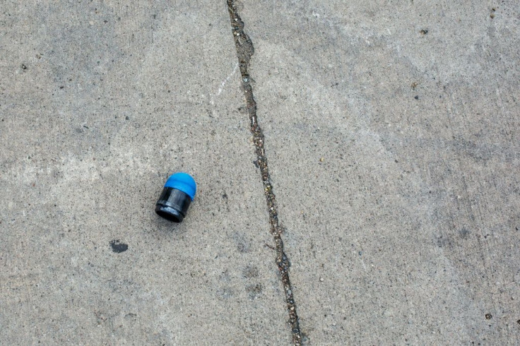 A rubber bullet is seen on the ground during a demonstration in Minneapolis on May 27, 2020 calling for justice for George Floyd