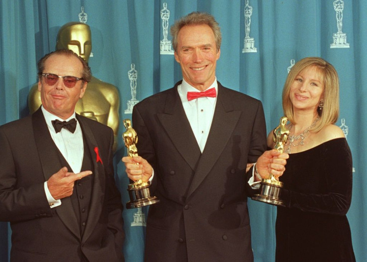 Clint Eastwood (C) won two Oscars in 1993 for "Unforgiven" for best picture and best director -- he is seen with presenters Jack Nicholson and Barbra Streisand