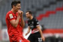 Bayern Munich's Polish forward Robert Lewandowski scored twice on Saturday.