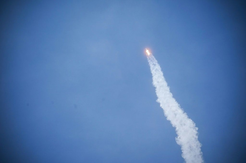 A SpaceX Falcon 9 rocket carrying the Crew Dragon spacecraft takes off from launch complex 39A at the Kennedy Space Center in Florida on May 30, 2020