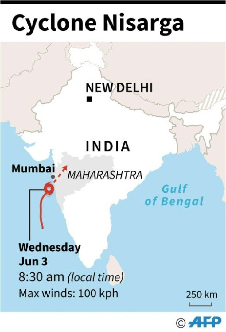 Map showing the forecast track of Cyclone Nisarga approaching India
