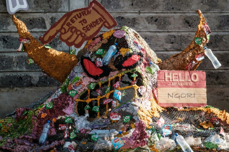 Monster problem: A Greenpeace protest against single-use plastic packaging outside a Nestle food plant in Nairobi last year