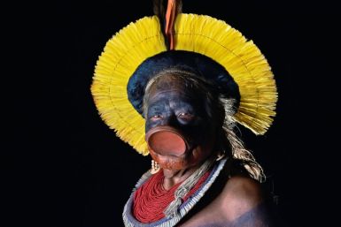 In this file photo taken on January 16, 2020 indigenous leader Raoni Metuktire of the Kayapo ethnicity poses for a photograph in Piaracu village, near Sao Jose do Xingu, Mato Grosso state, Brazil