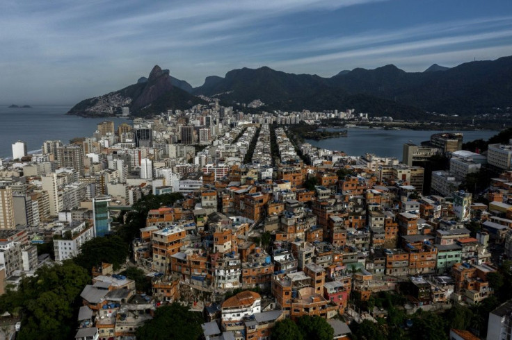Aerial view showing the Pavao-Pavaozinho favela surrounded by the neighbourhoods of Copacabana, Ipanema and Lagoa. A judge has banned police raids on favelas during the coronavirus pandemic