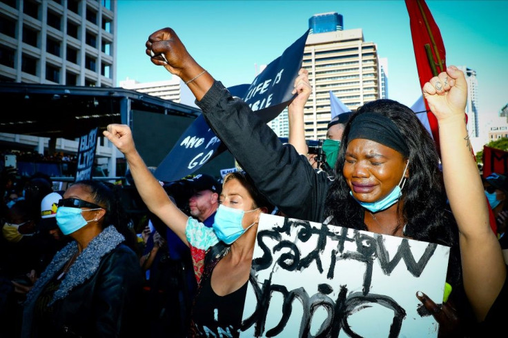 Protesters were also out in force in Brisbane