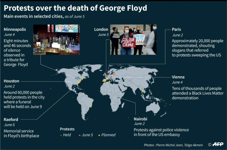 Main protests over the death of George Floyd in selected cities worldwide, as of June 5