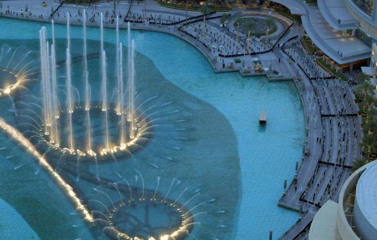 Social distancing in place to watch the Dubai fountain show which has resumed as the Gulf emirate emerges from a lockdown