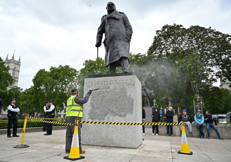 London protesters defaced the statue of World War II leader Winston Churchill in Parliament Square