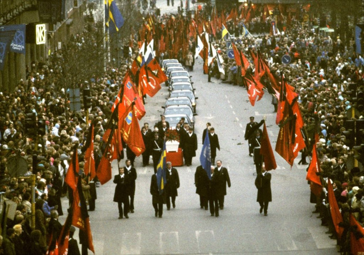 Palme's funeral in 1986 -- his death has described as the day that Sweden "lost its innocence"
