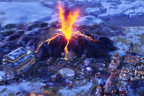 A volcano erupts in the game Civilization VI