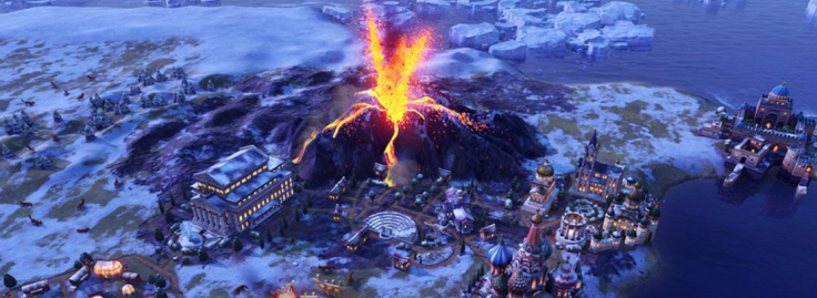 A volcano erupts in the game Civilization VI