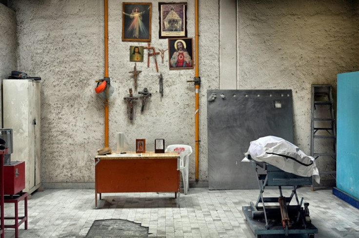 A dead body lies in the Pantheon San Isidro crematorium in Azcapotzalco, Mexico City