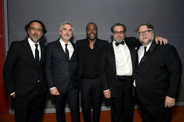 Directors Alejandro Gonzalez Inarritu, Alfonso Cuaron and Guillermo del Toro -- pictured with Lee Daniels (center) and, Julian Schnabel (2nd from right) -- said their fund was for anyone working in movies in need of financial help