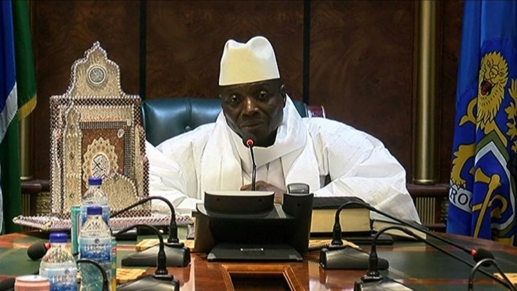 An image grab taken on December 3, 2016 from a video of the Gambia and Television Services (GRTS) broadcasted on December 2, 2016, in Banjul shows outgoing Gambian President Yahya Jammeh speaking during a press conference after being defeated during the p