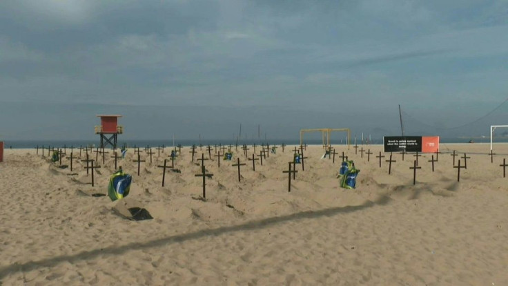 A hundred graves are dug as a symbolic gesture on Rio de Janeiro's Copacabana Beach to protest against Brazil's government handling of the COVID-19 pandemic.