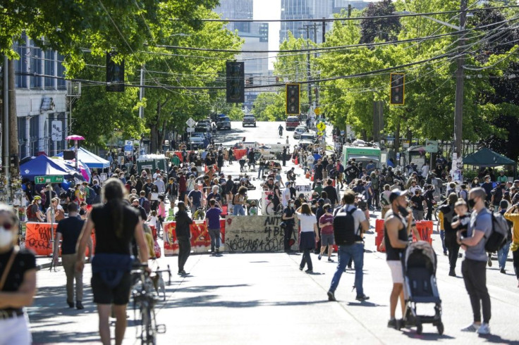 People of all ages enjoyed the sunny weather in Seattle's Capitol Hill Autonomous Zone (CHAZ)