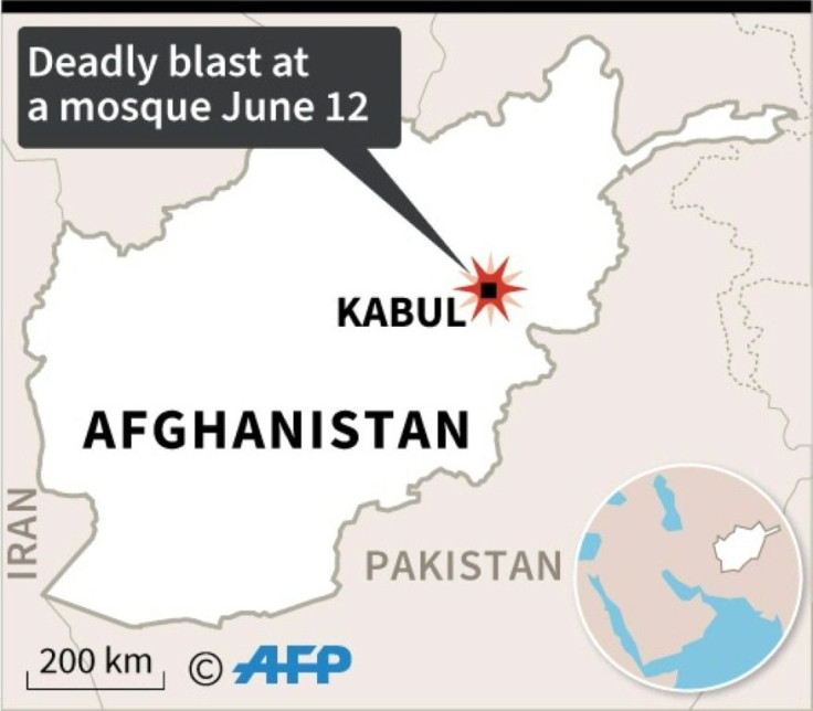 Map of Afghanistan locating a deadly blast at a mosque in Kabul Friday