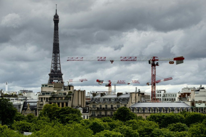 The Eiffel tower and cranes in Paris on June 12, 2020