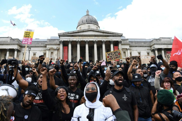 A march by several hundred Black Lives Matter activists through the British capital went ahead at lunchtime Saturday, ending in Trafalgar Square near where counter protesters had gathered and amid a heavy police presence