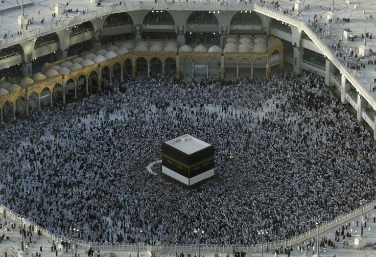 Muslim pilgrims gather in August 2019 around the Kaaba, Islam's holiest shrine, at the Grand Mosque in Saudi Arabia's holy city of Mecca prior to the start of last year's hajj pilgrimage