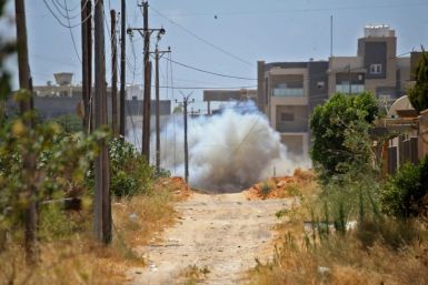 A landmine is exploded during Turkish demining operations in the Salah al-Din area, south of the Libyan capital Tripoli
